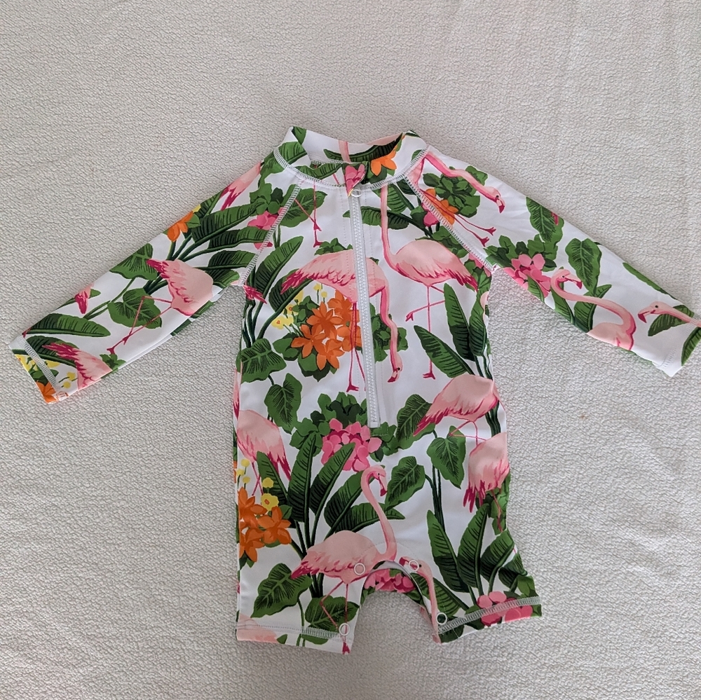 Janie and Jack Pink and Green Floral Baby Romper
